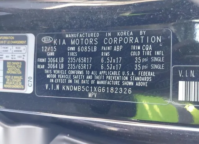 KNDMB5C1XG6182326 2016 2016 KIA Sedona- LX 9