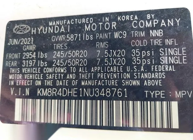 KM8R4DHE1NU348761 2022 2022 Hyundai Palisade- Sel 9