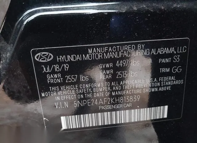 5NPE24AF2KH813839 2019 2019 Hyundai Sonata- SE 9