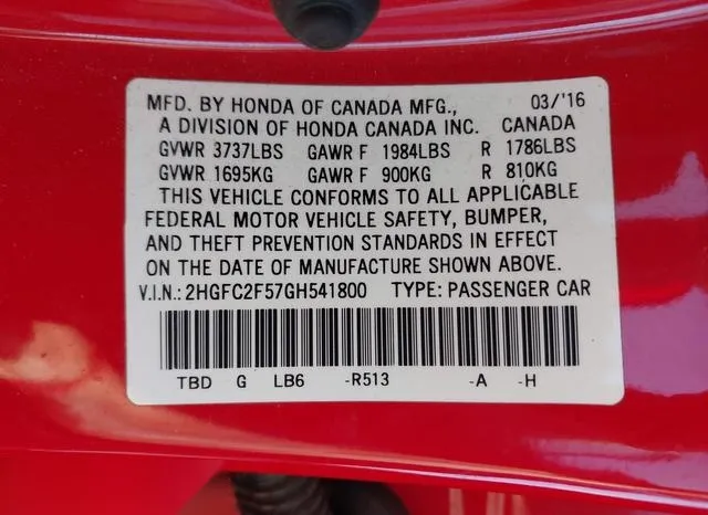 2HGFC2F57GH541800 2016 2016 Honda Civic- LX 9