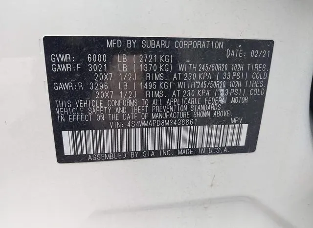 4S4WMAPD8M3438861 2021 2021 Subaru Ascent- Limited 9