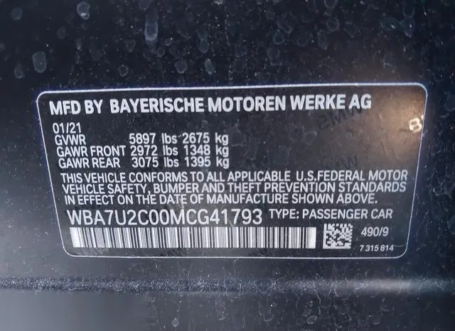 WBA7U2C00MCG41793 2021 2021 BMW 7 Series- 750I Xdrive 9