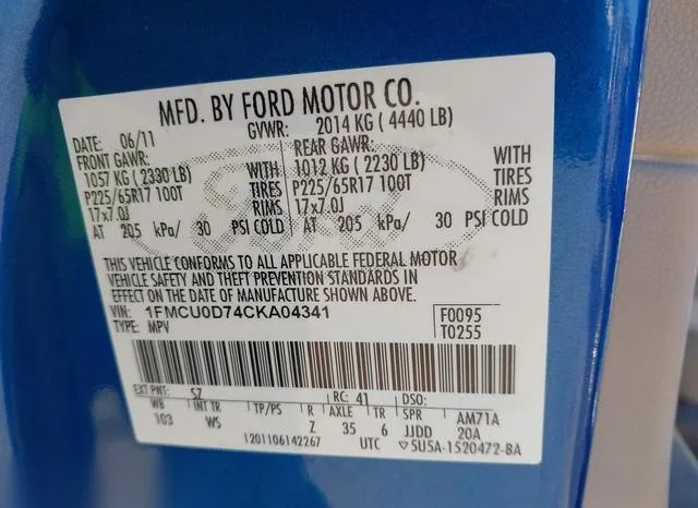 1FMCU0D74CKA04341 2012 2012 Ford Escape- Xlt 9