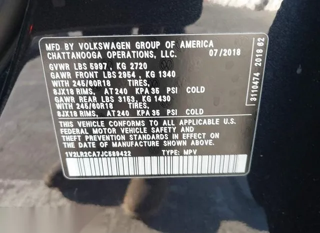 1V2LR2CA7JC589422 2018 2018 Volkswagen Atlas- 3-6L V6 Se/3 9