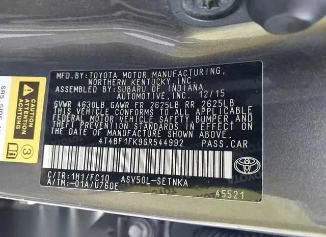 4T4BF1FK9GR544992 2016 2016 Toyota Camry- LE 9