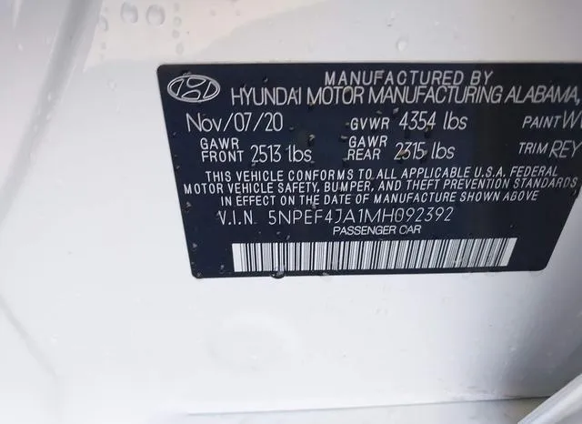 5NPEF4JA1MH092392 2021 2021 Hyundai Sonata- Sel 9