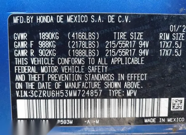 3CZRU6H53MM724857 2021 2021 Honda HR-V- Awd Ex 9