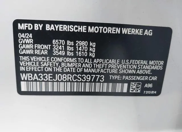 WBA33EJ08RCS39773 2024 2024 BMW 7 Series- 760 I Xdrive 9