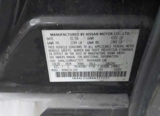 1N4AL11D86N377227 2006 2006 Nissan Altima- 2-5 S 9