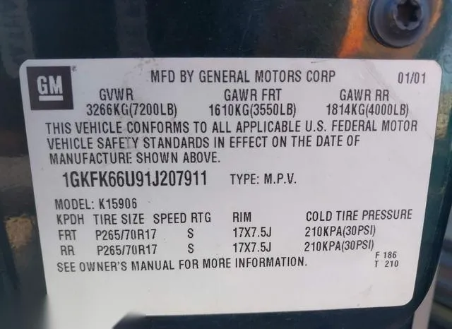 1GKFK66U91J207911 2001 2001 GMC Yukon Xl 1500- Denali 9