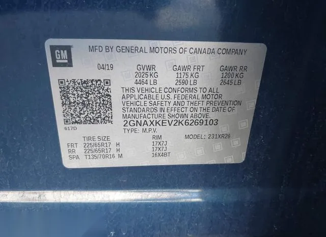 2GNAXKEV2K6269103 2019 2019 Chevrolet Equinox- LT 9