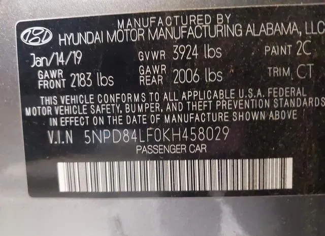 5NPD84LF0KH458029 2019 2019 Hyundai Elantra- Sel 9