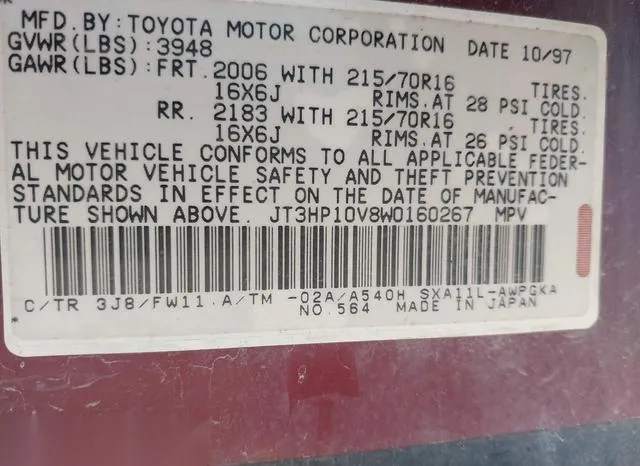 JT3HP10V8W0160267 1998 1998 Toyota RAV4 9