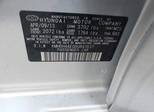 KMHDH4AE0DU843637 2013 2013 Hyundai Elantra- Gls 9