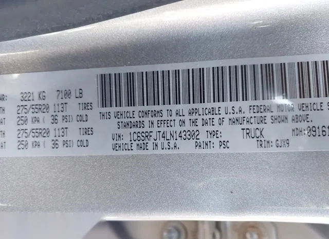 1C6SRFJT4LN143302 2020 2020 RAM 1500- Laramie  4X4 5-7 Box 9