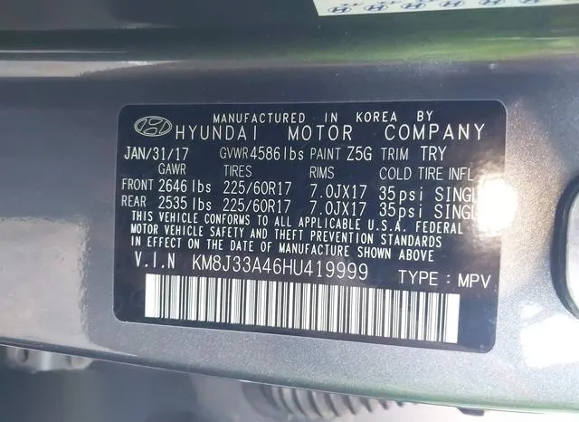 KM8J33A46HU419999 2017 2017 Hyundai Tucson- Se Plus 9