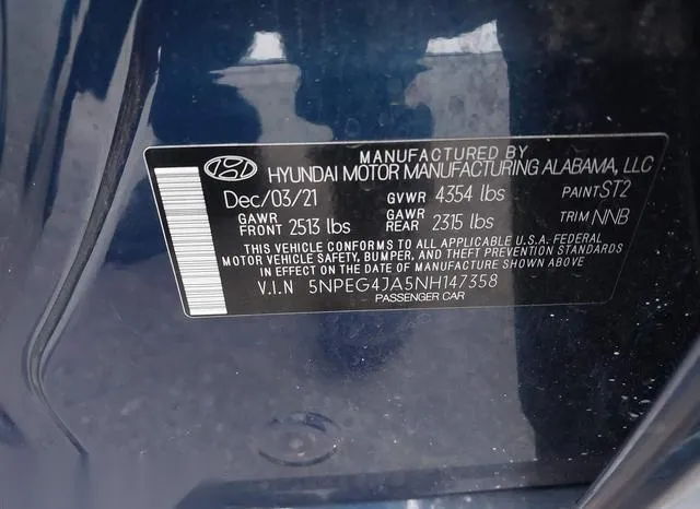 5NPEG4JA5NH147358 2022 2022 Hyundai Sonata- SE 9