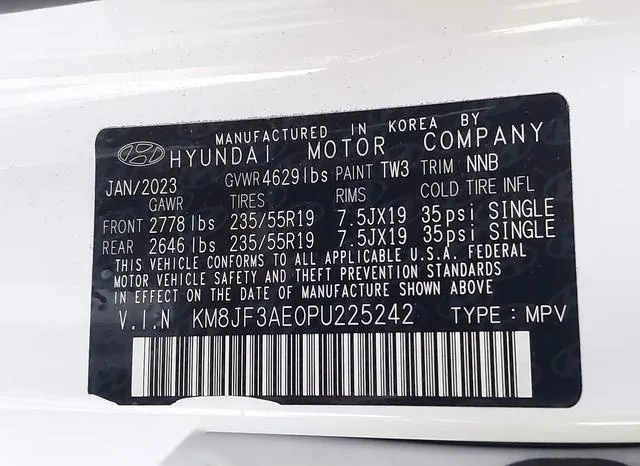 KM8JF3AE0PU225242 2023 2023 Hyundai Tucson- Xrt 9