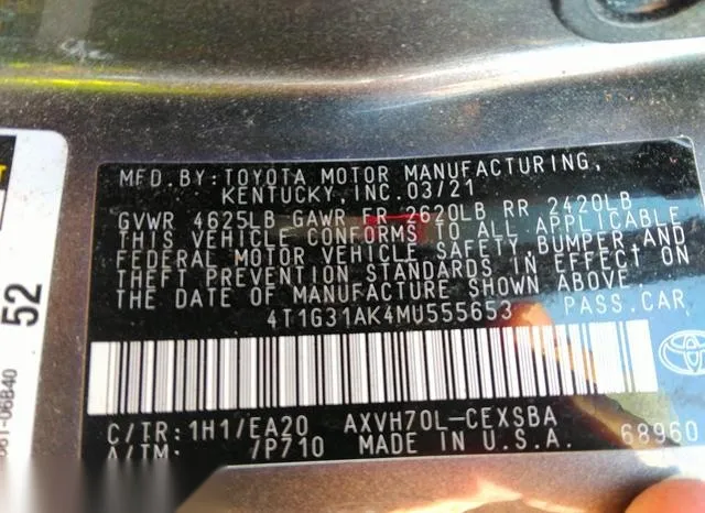 4T1G31AK4MU555653 2021 2021 Toyota Camry- Se Hybrid 9