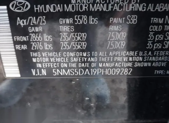 5NMS5DA19PH009282 2023 2023 Hyundai Santa Fe- Hybrid Limited 9