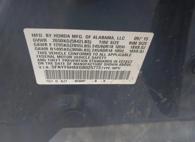 5FNYF6H8XGB025773 2016 2016 Honda Pilot- Ex-L 9