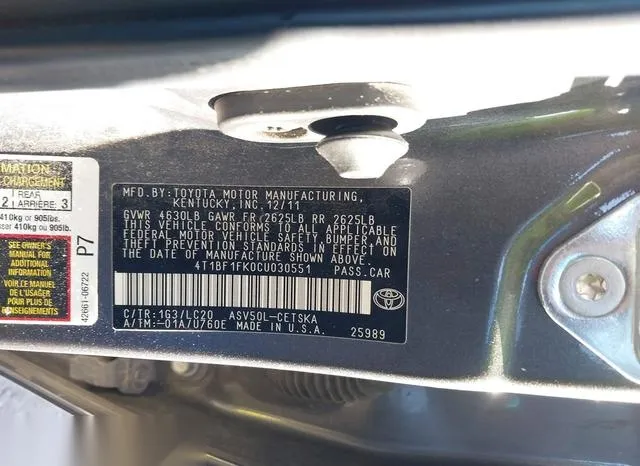 4T1BF1FK0CU030551 2012 2012 Toyota Camry- SE 9