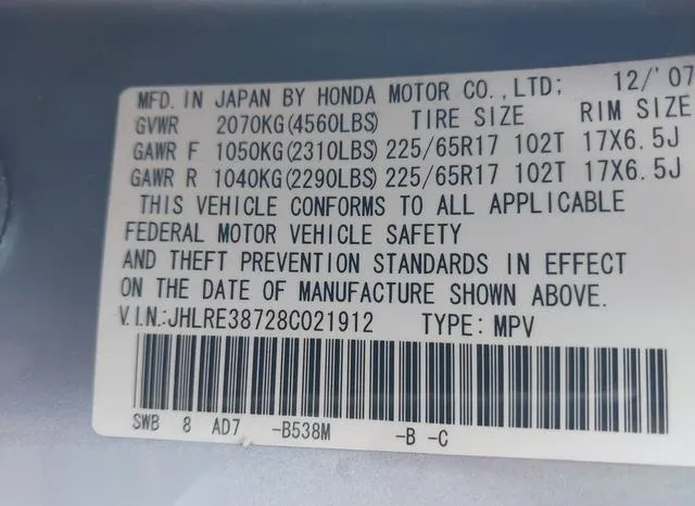 JHLRE38728C021912 2008 2008 Honda CR-V- Ex-L 9