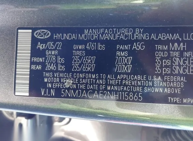 5NMJACAE2NH115865 2022 2022 Hyundai Tucson- SE 9