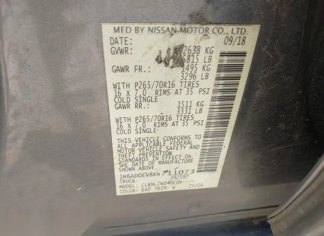 1N6AD0EV8KN711073 2019 2019 Nissan Frontier- SV 9