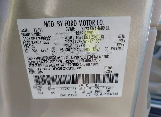 1FMCU9DG6CKB38899 2012 2012 Ford Escape- Xlt 9