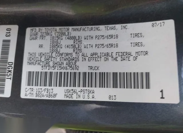 5TFDY5F15HX675692 2017 2017 Toyota Tundra- Sr5 5-7L V8 9