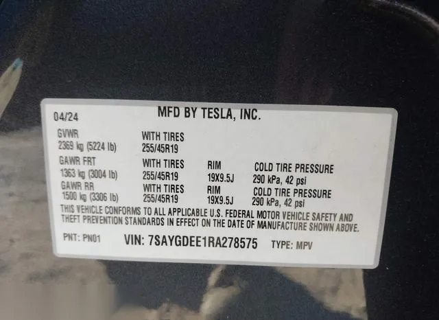 7SAYGDEE1RA278575 2024 2024 Tesla Model Y- Long Range Dual 9