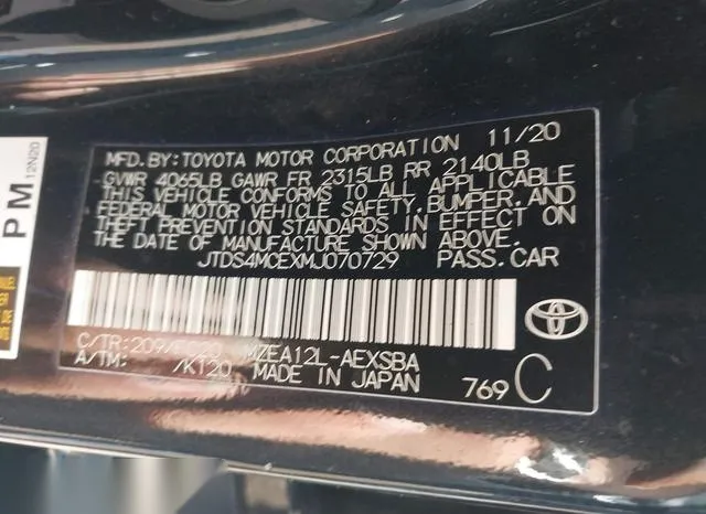 JTDS4MCEXMJ070729 2021 2021 Toyota Corolla- SE 9