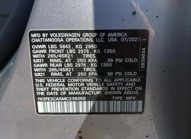 1V2FE2CA5MC235055 2021 2021 Volkswagen Atlas- Cross Sport 3 9