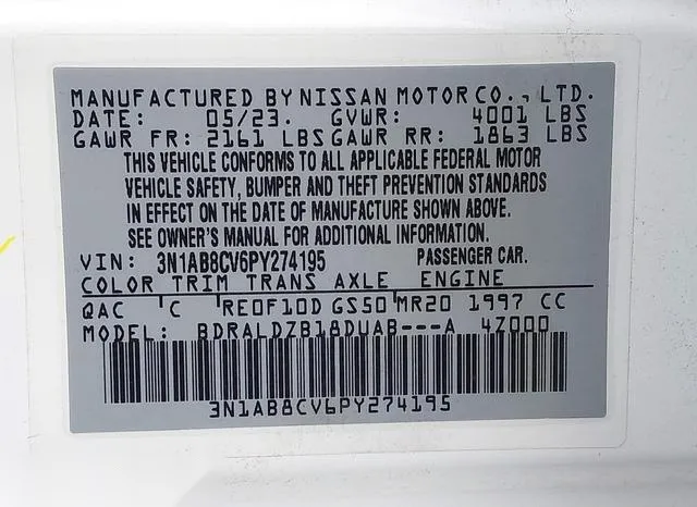 3N1AB8CV6PY274195 2023 2023 Nissan Sentra- Sv Xtronic Cvt 9