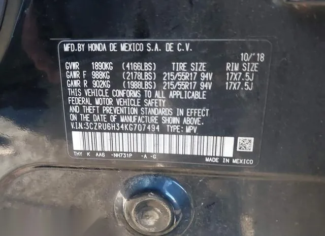 3CZRU6H34KG707494 2019 2019 Honda HR-V- LX 9