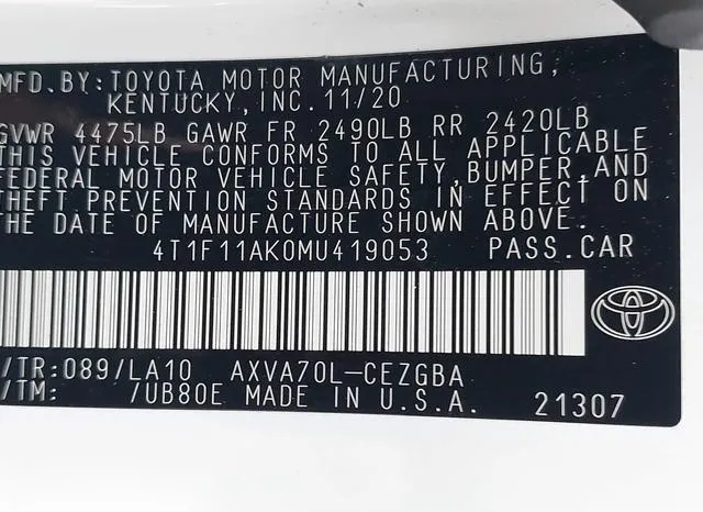 4T1F11AK0MU419053 2021 2021 Toyota Camry- Xle 9