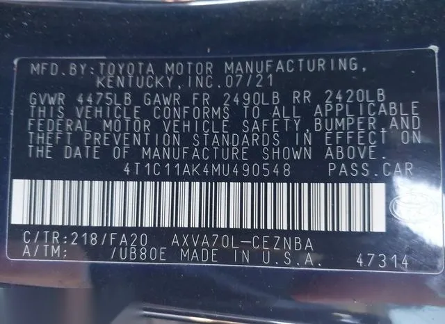 4T1C11AK4MU490548 2021 2021 Toyota Camry- LE 9