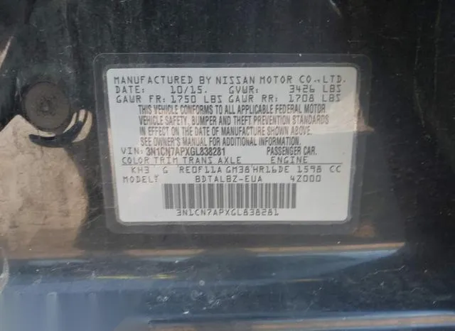 3N1CN7APXGL838281 2016 2016 Nissan Versa- 1-6 SV 9