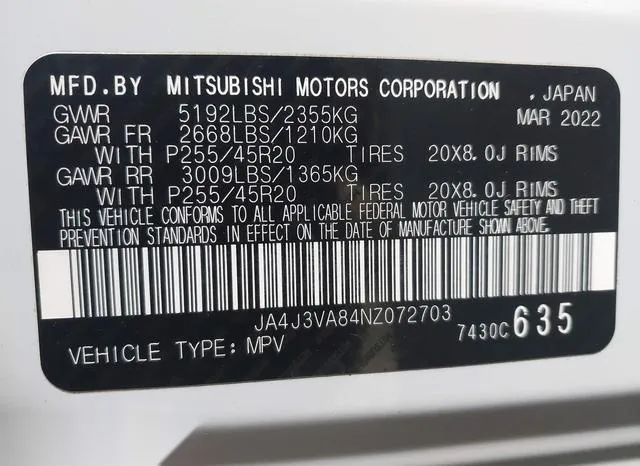 JA4J3VA84NZ072703 2022 2022 Mitsubishi Outlander- Sel 2-5 2 9