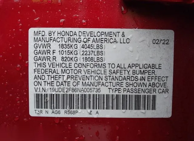 19UDE2F86NA005735 2022 2022 Acura ILX- Premium   A-Spec Pac 9