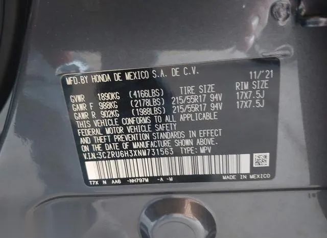 3CZRU6H3XNM731563 2022 2022 Honda HR-V- Awd Lx 9