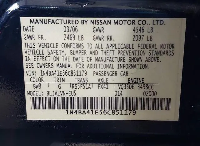 1N4BA41E56C851179 2006 2006 Nissan Maxima- 3-5 SE 9