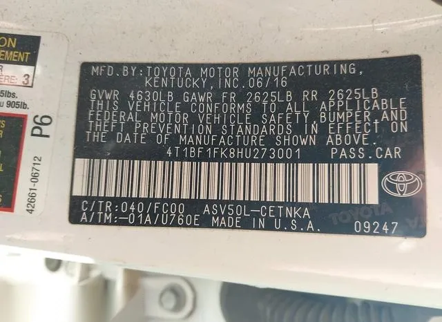 4T1BF1FK8HU273001 2017 2017 Toyota Camry- LE 9