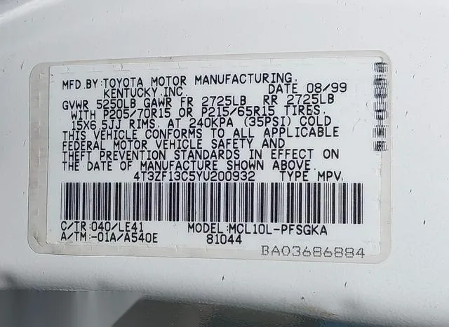 4T3ZF13C5YU200932 2000 2000 Toyota Sienna- Xle 9