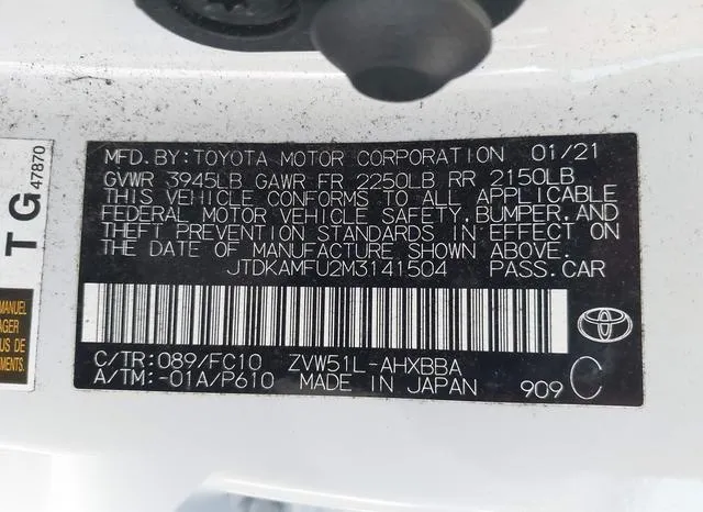 JTDKAMFU2M3141504 2021 2021 Toyota Prius- L Eco 9