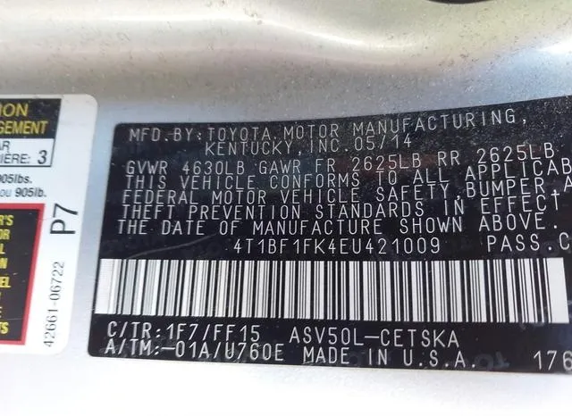 4T1BF1FK4EU421009 2014 2014 Toyota Camry- SE 9