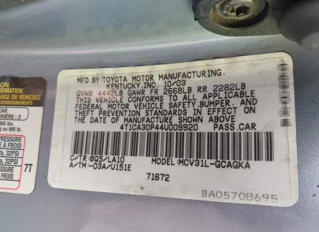 4T1CA30P44U009920 2004 2004 Toyota Camry- Solara Sle V6 9