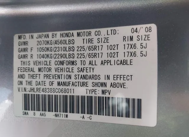 JHLRE48388C068011 2008 2008 Honda CR-V- LX 9