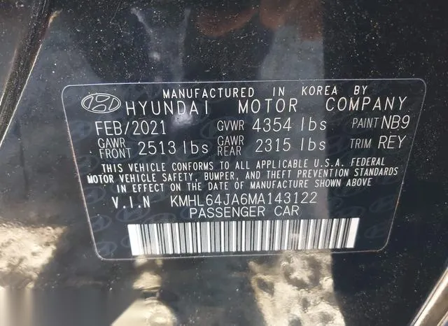 KMHL64JA6MA143122 2021 2021 Hyundai Sonata- Sel 9